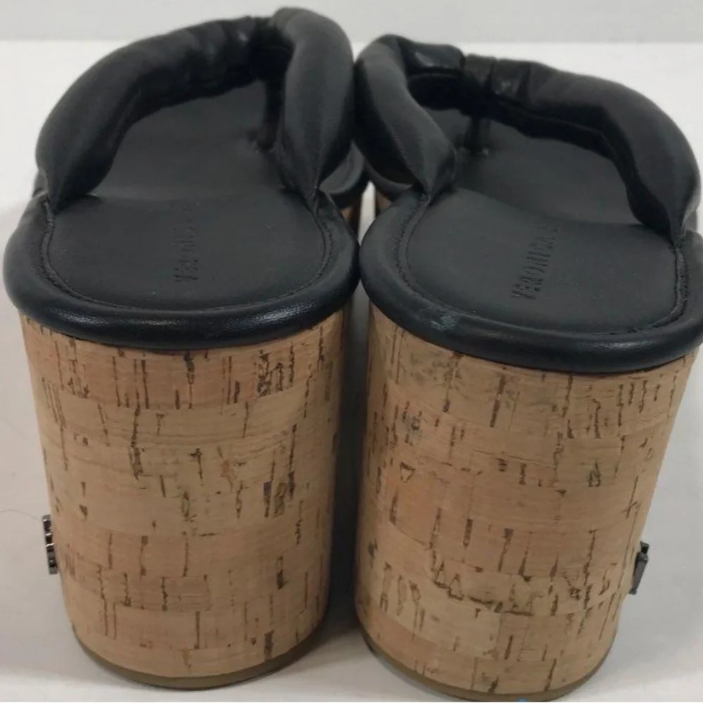 Women’s Veronica Beard Cork Platform Black Leather Thong Sandals Size 6M